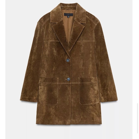 Zara Jackets & Blazers - Long real leather Suede Jacket
